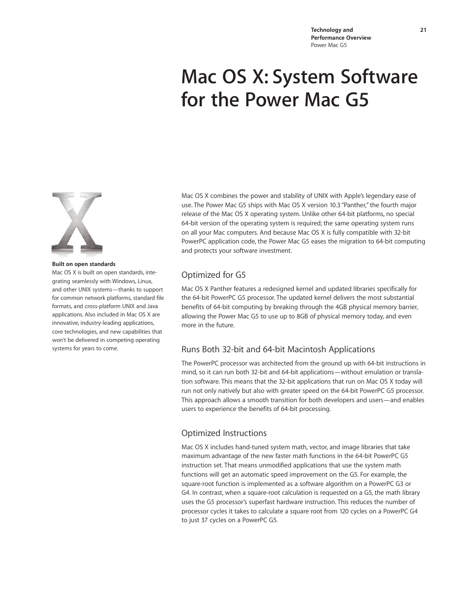 Mac os x: system software for the power mac g5 | Apple Power Mac G5 User Manual | Page 21 / 36