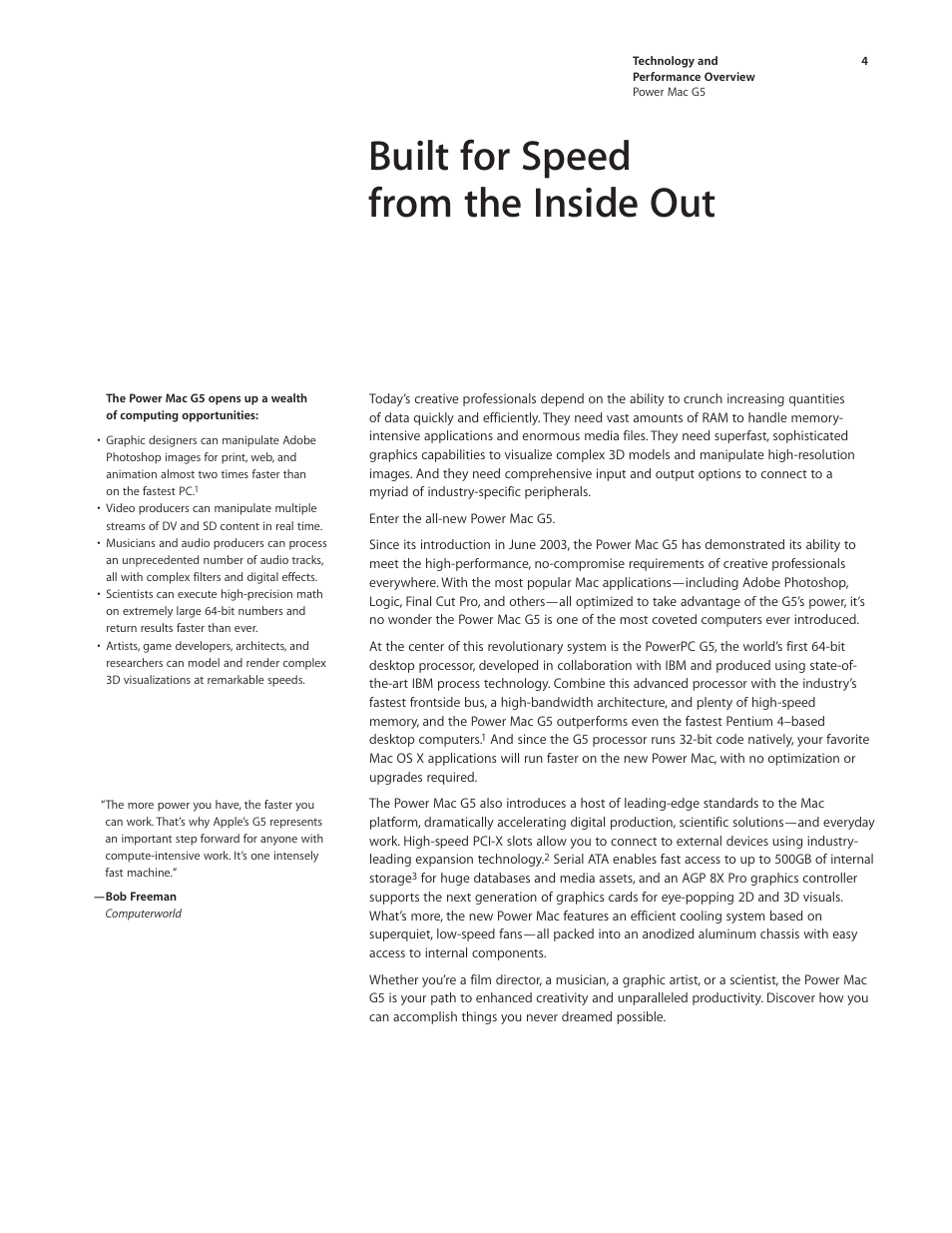 Built for speed from the inside out | Apple Power Mac G5 User Manual | Page 4 / 36