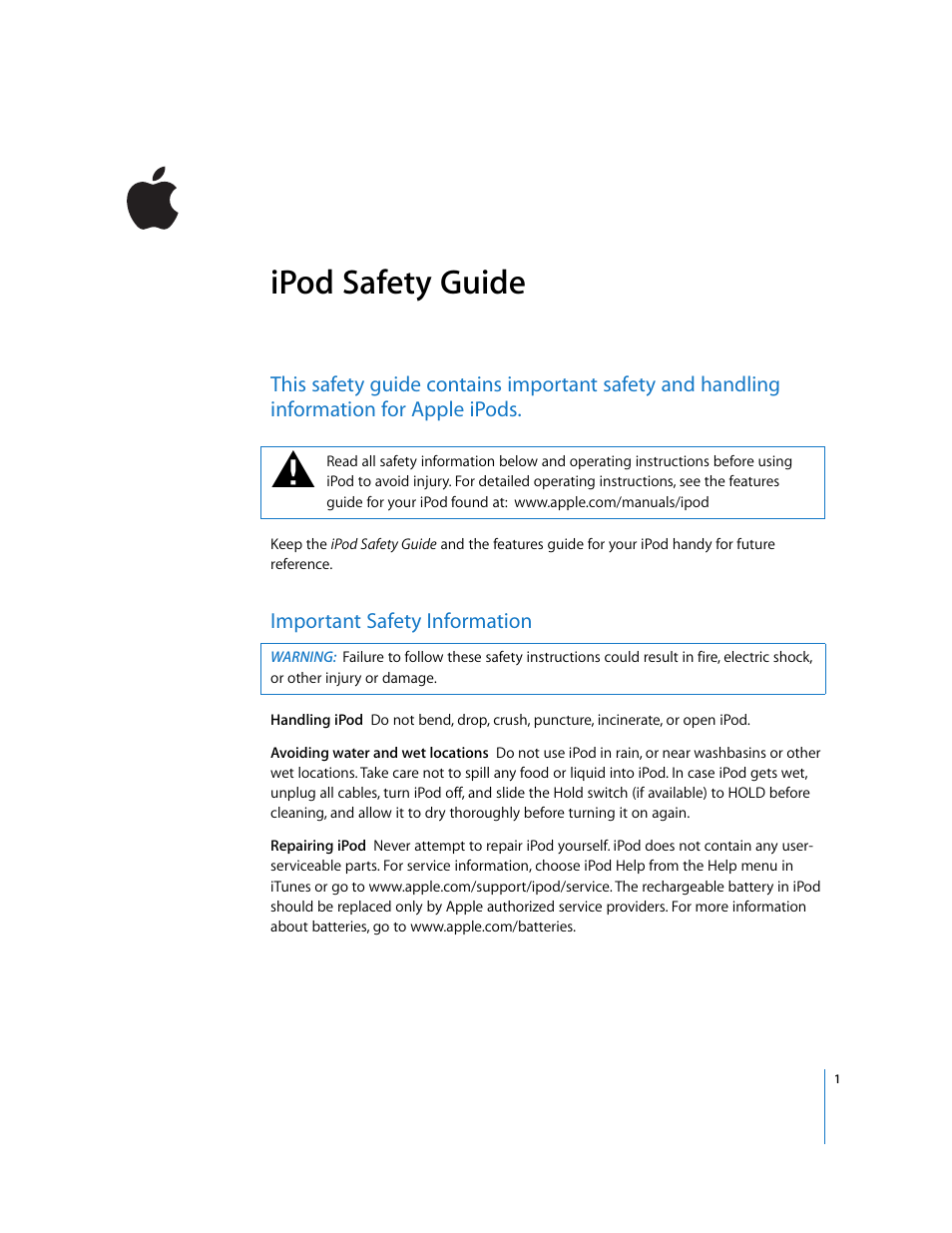 Apple iPod (Safety Guide) User Manual | 3 pages