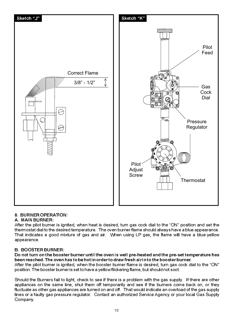 Correct flame 3/8” - 1/2, Sketch k | Bakers Pride FC-816 Manual User Manual | Page 10 / 16