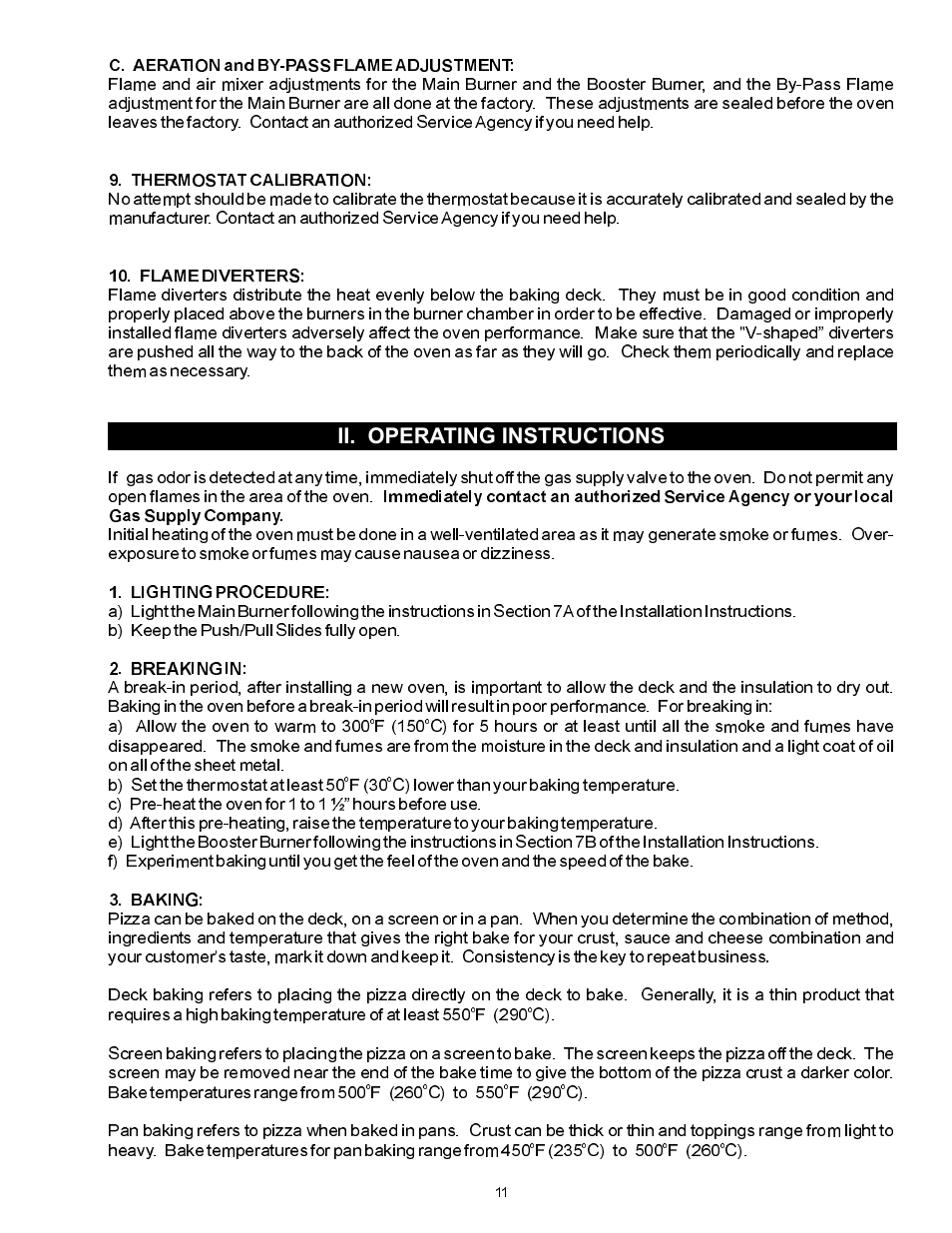 Ii. operating instructions | Bakers Pride FC-816 Manual User Manual | Page 11 / 16