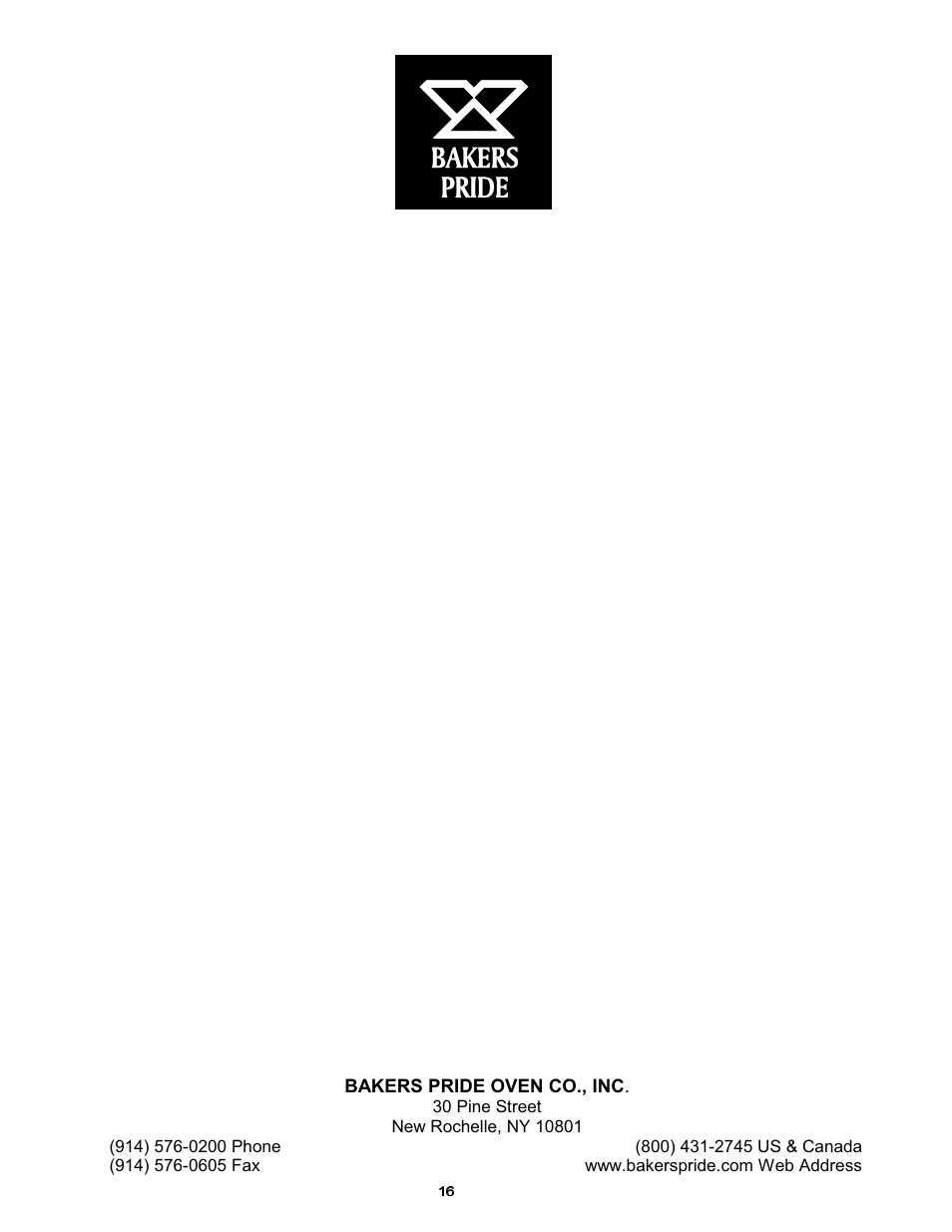 Bakers pride | Bakers Pride FC-816 Manual User Manual | Page 16 / 16
