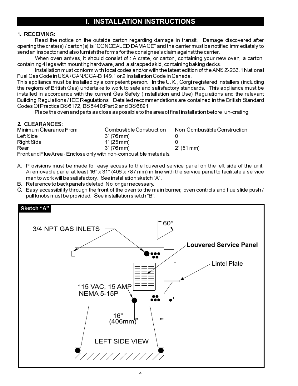 I. installation instructions | Bakers Pride FC-816 Manual User Manual | Page 4 / 16