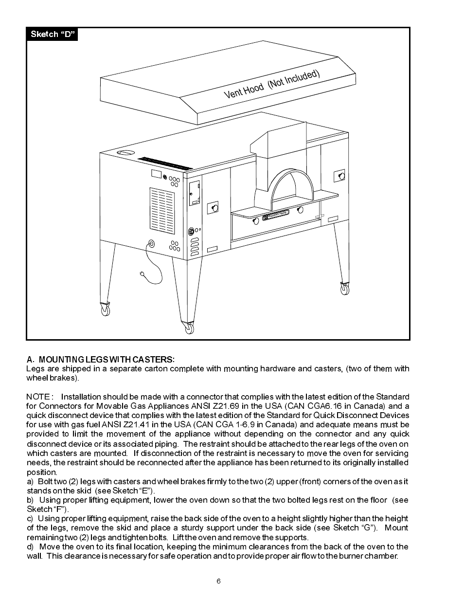 Vent hood (not included) | Bakers Pride FC-816 Manual User Manual | Page 6 / 16
