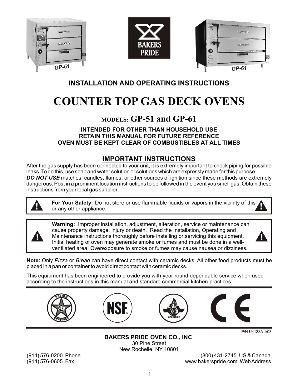 Bakers Pride GP-61 Manual User Manual | 16 pages