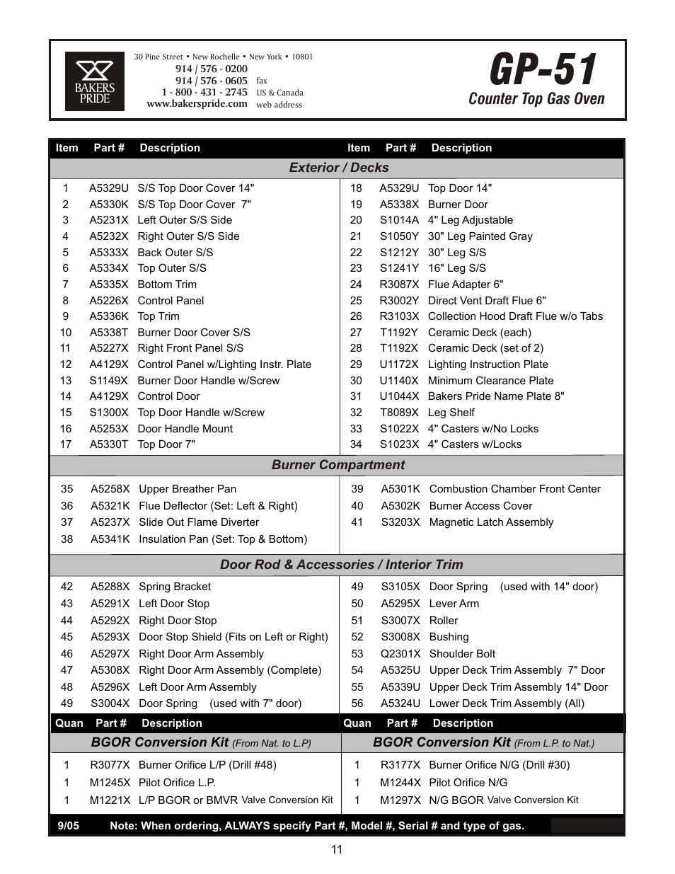 Gp-51, Counter top gas oven | Bakers Pride GP-61 Manual User Manual | Page 11 / 16