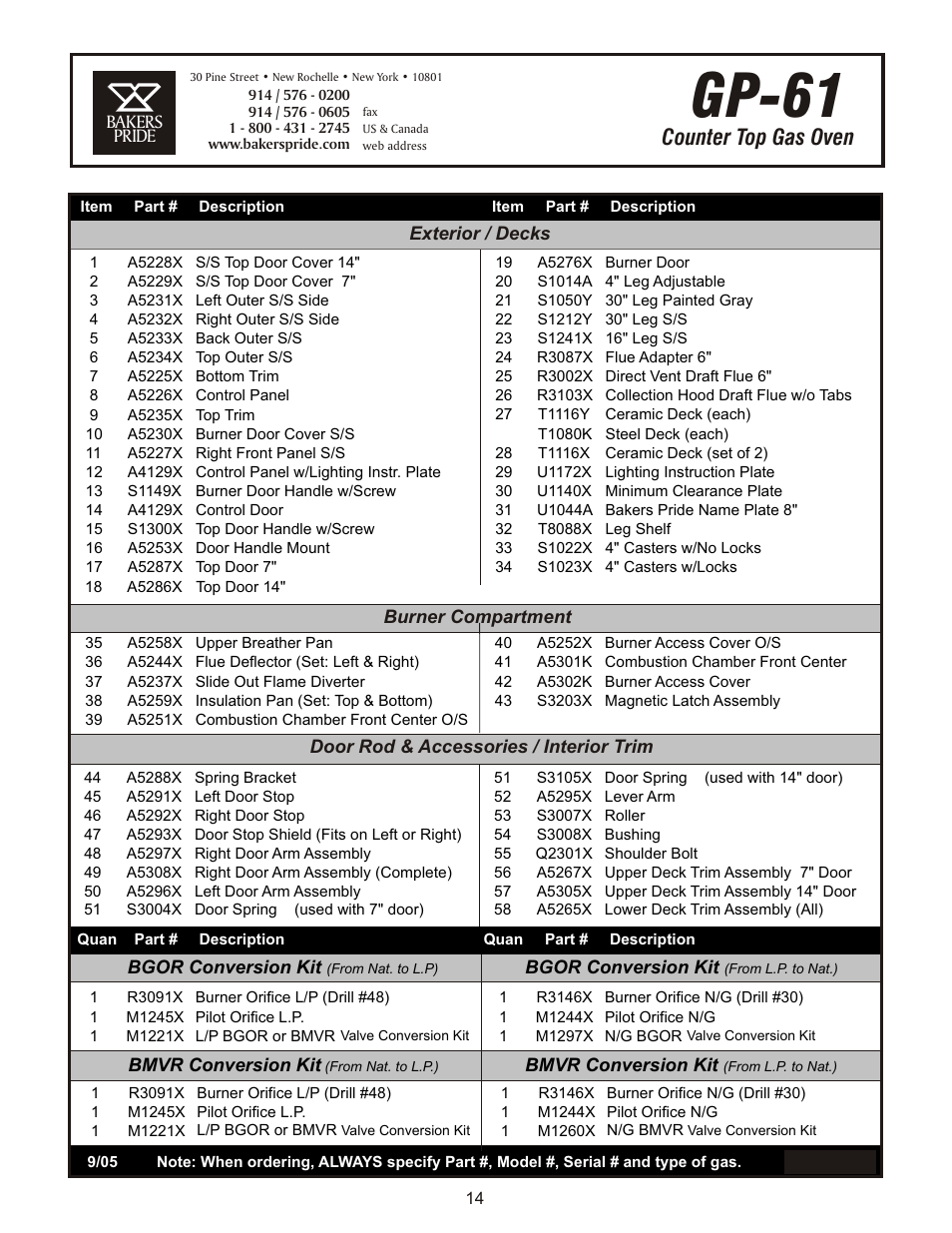 Gp-61, Counter top gas oven | Bakers Pride GP-61 Manual User Manual | Page 14 / 16