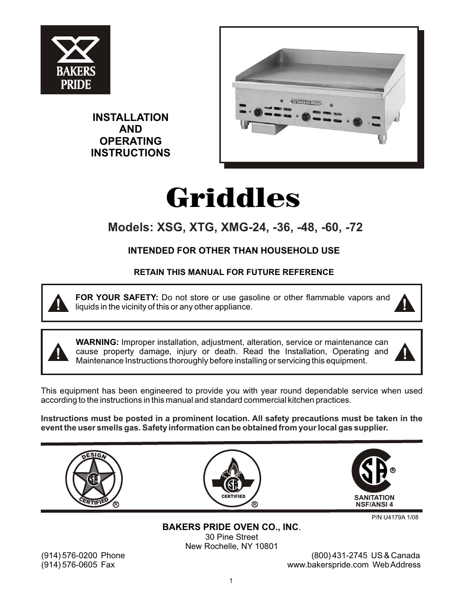 Bakers Pride XMG-24,-36,-48,-60,-72 Manual User Manual | 12 pages