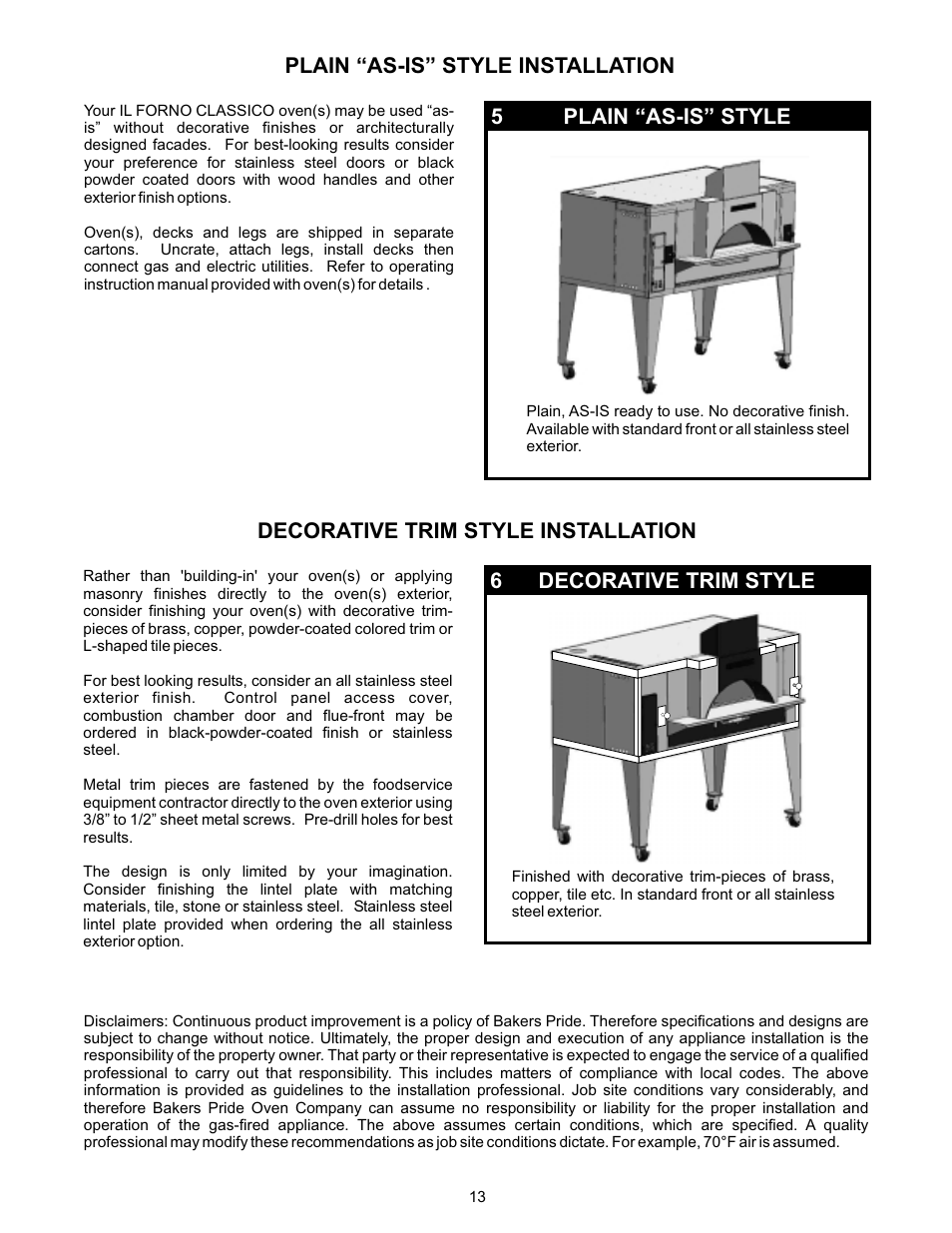 5plain “as-is” style, 6decorative trim style | Bakers Pride FC-816 Manual User Manual | Page 13 / 32