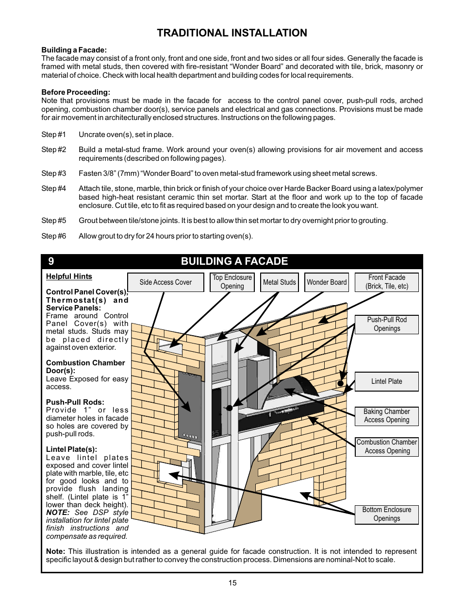 Traditional installation, 9building a facade | Bakers Pride FC-816 Manual User Manual | Page 15 / 32