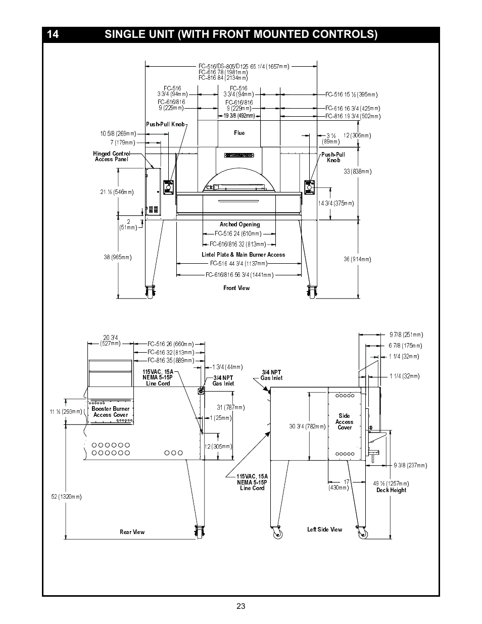 Single unit (with front mounted controls) | Bakers Pride FC-816 Manual User Manual | Page 23 / 32
