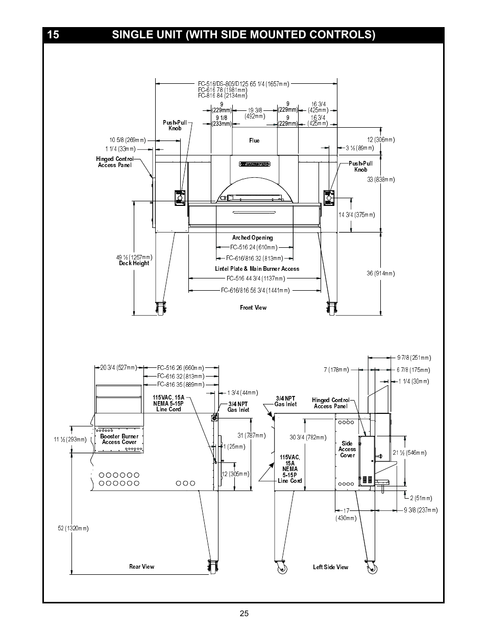 Single unit (with side mounted controls) | Bakers Pride FC-816 Manual User Manual | Page 25 / 32