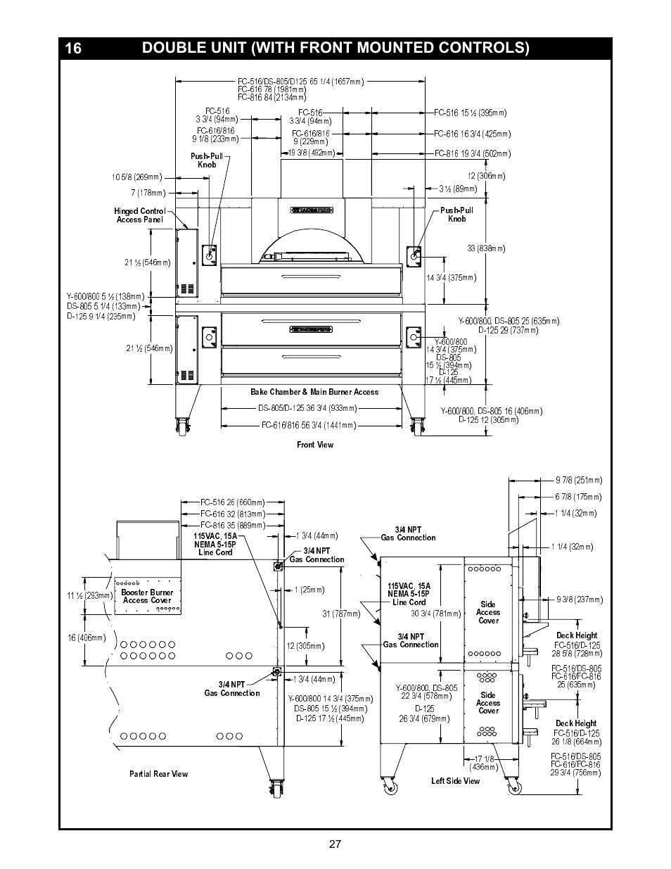 Double unit (with front mounted controls) | Bakers Pride FC-816 Manual User Manual | Page 27 / 32