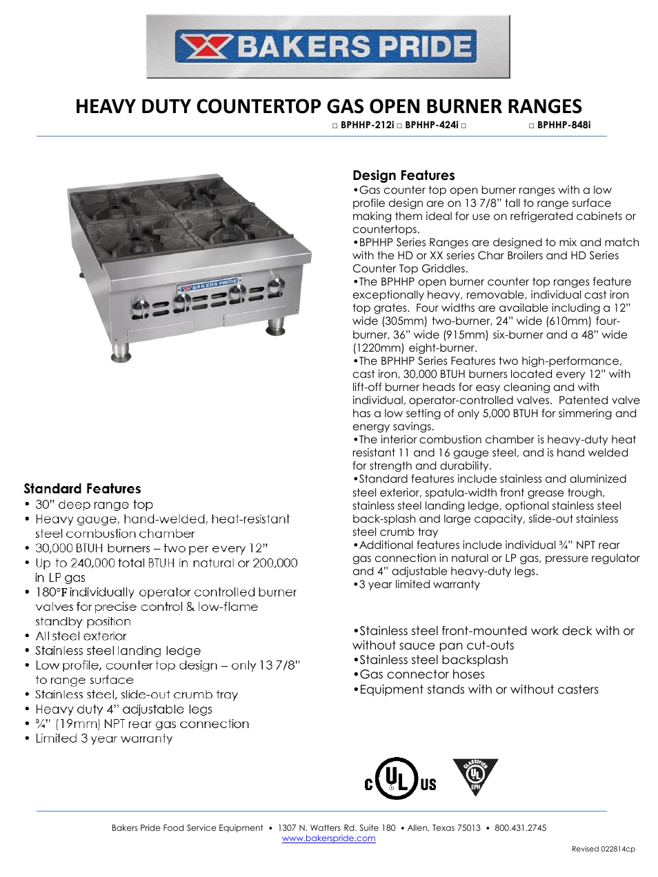 Bakers Pride BPHHP-848i Manual User Manual | 2 pages