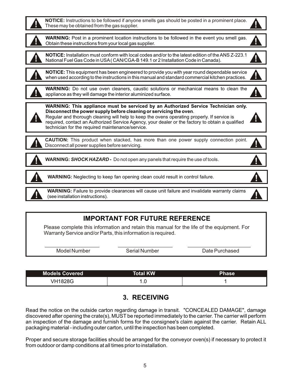 Bakers Pride VH1828G Manual User Manual | Page 5 / 32