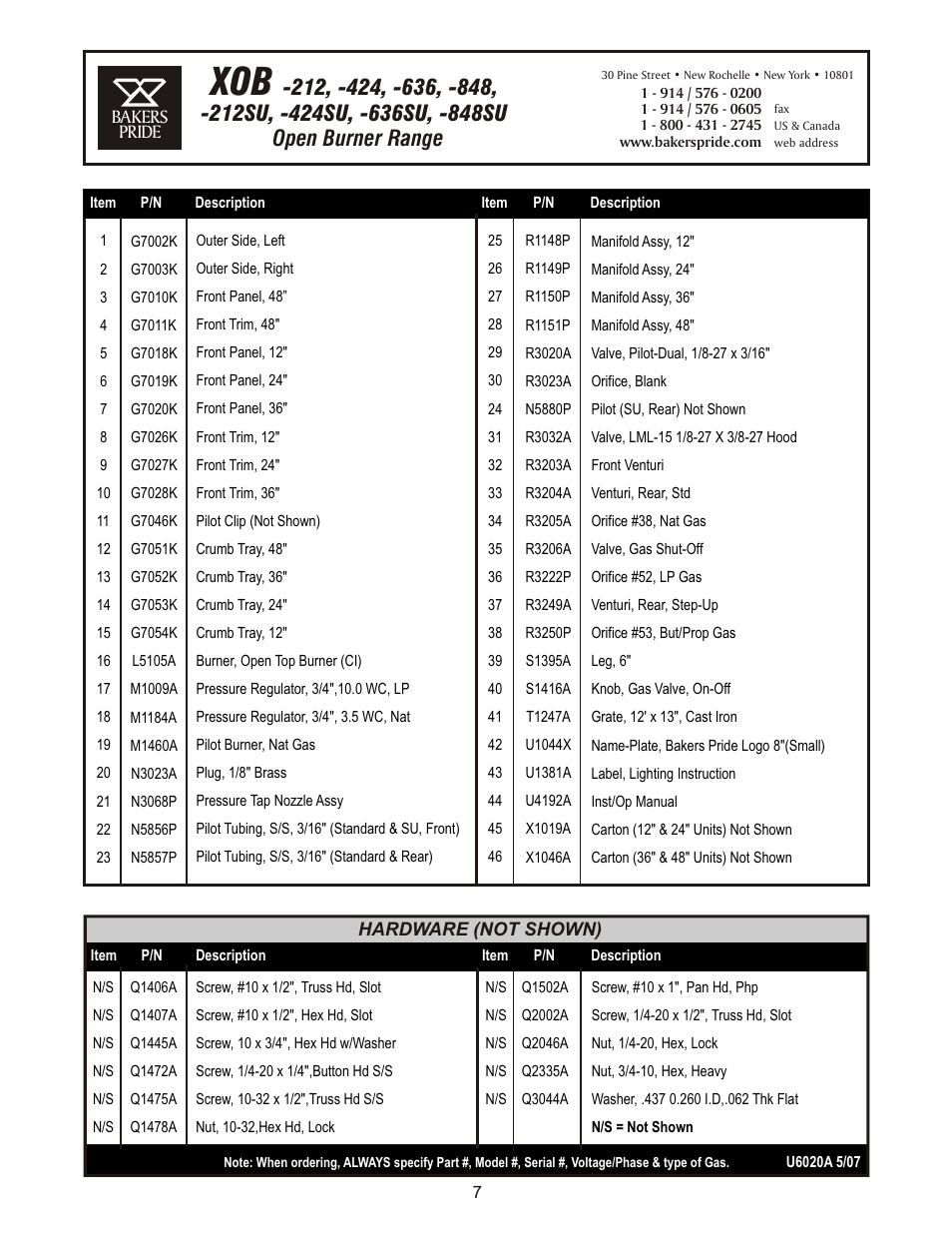 Open burner range | Bakers Pride XOB-848SU Manual User Manual | Page 7 / 8