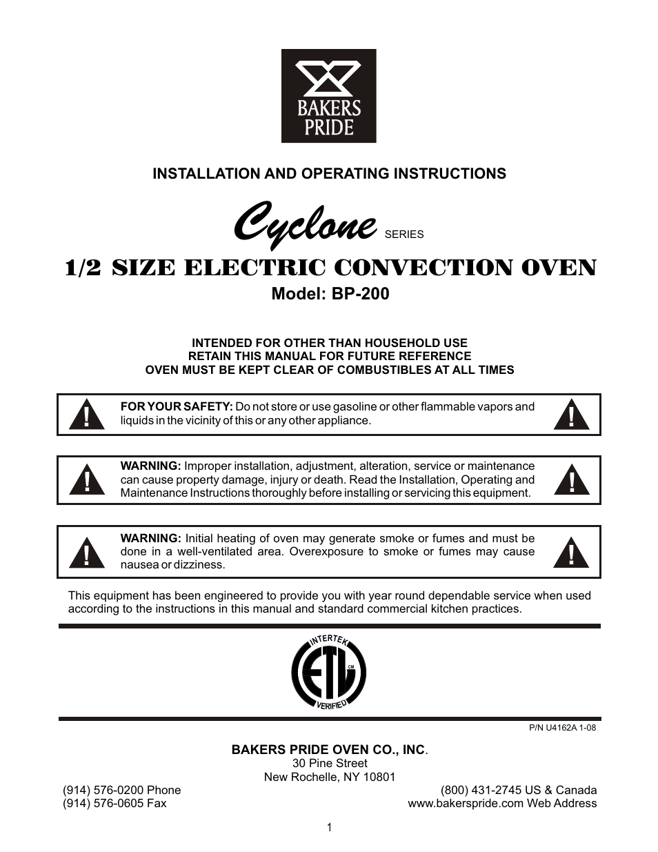 Bakers Pride BP-200 Manual User Manual | 12 pages