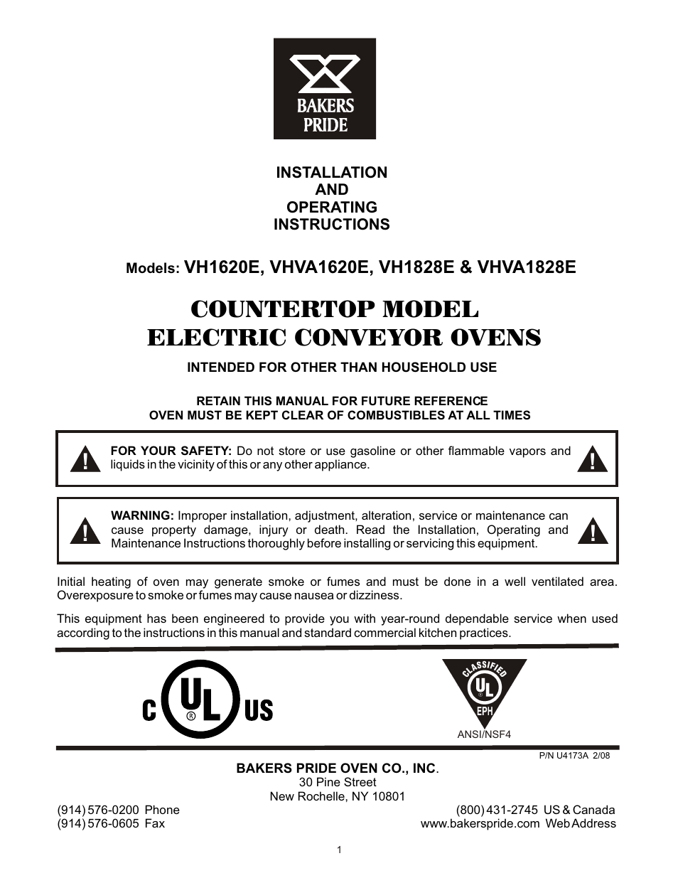 Bakers Pride VHVA1828E Manual User Manual | 48 pages