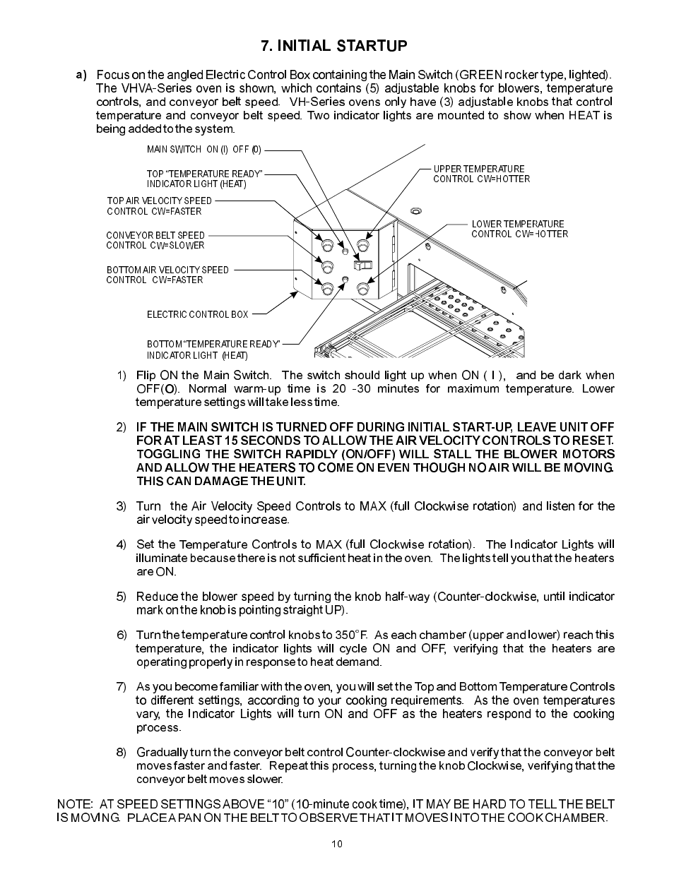 Initial startup | Bakers Pride VHVA1828E Manual User Manual | Page 10 / 48