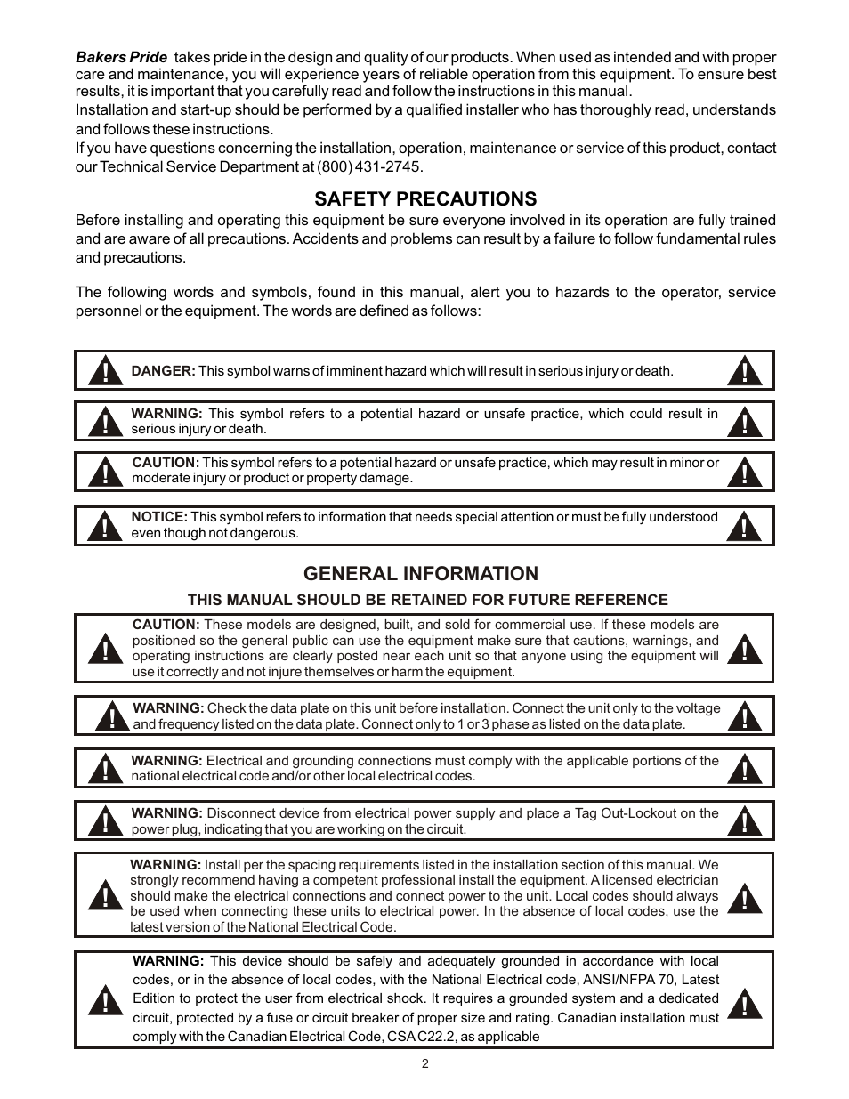 Bakers Pride VHVA1828E Manual User Manual | Page 2 / 48