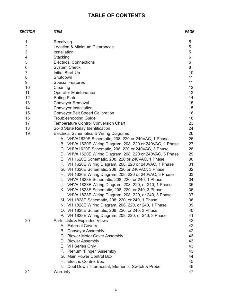 Bakers Pride VHVA1828E Manual User Manual | Page 4 / 48