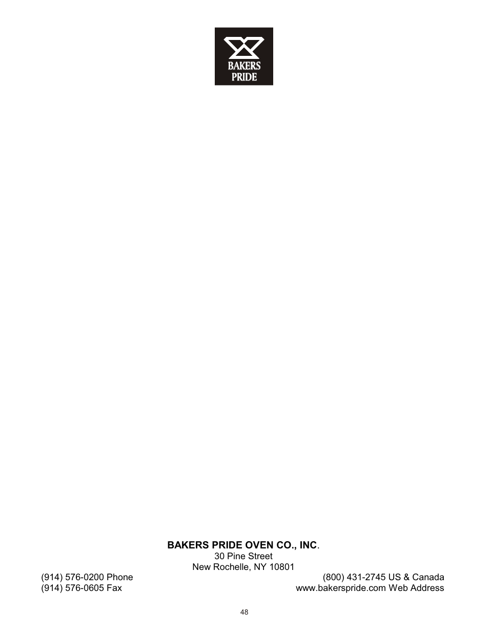 Bakers Pride VHVA1828E Manual User Manual | Page 48 / 48