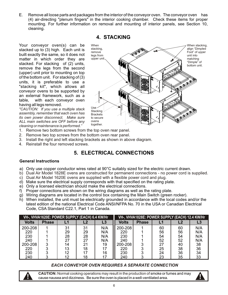 Stacking 5. electrical connections | Bakers Pride VHVA1828E Manual User Manual | Page 6 / 48