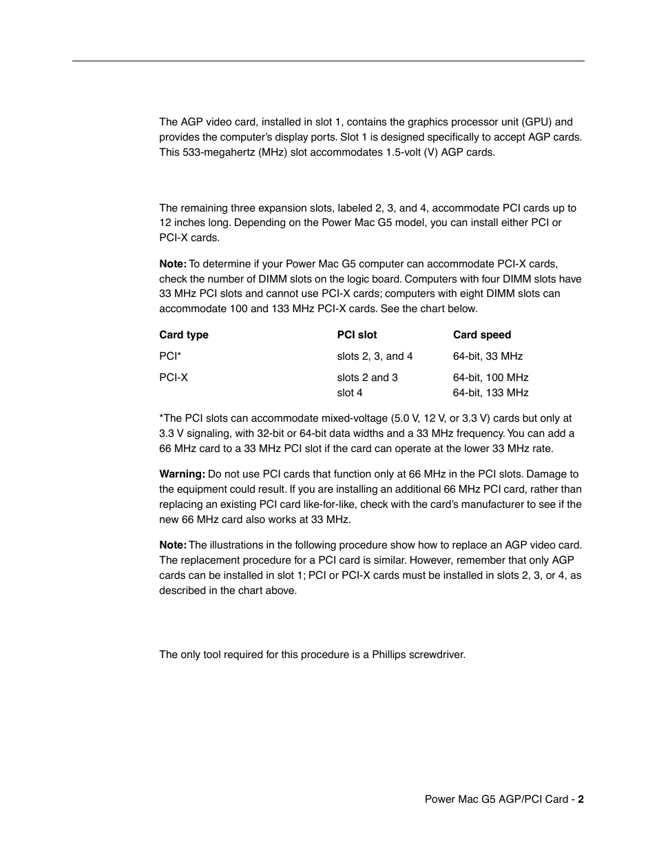Tools required | Apple Power Mac G5 (AGP/PCI Card Replacement) User Manual | Page 2 / 7