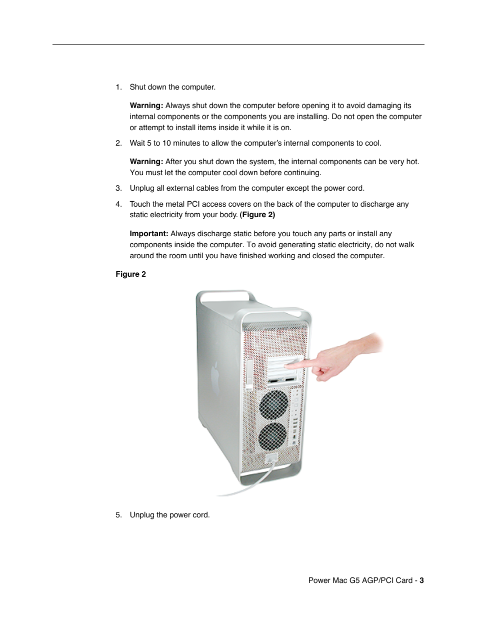 Opening the computer | Apple Power Mac G5 (AGP/PCI Card Replacement) User Manual | Page 3 / 7