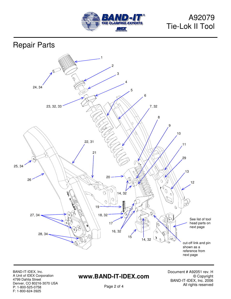 Repair parts | BAND-IT A92079 Tie-Lok II User Manual | Page 2 / 4