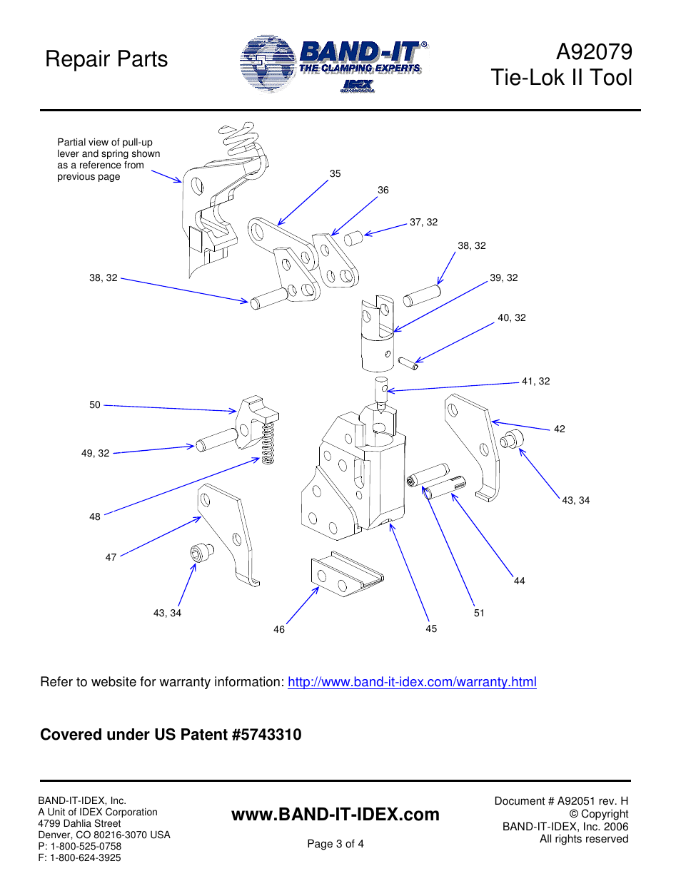 Repair parts | BAND-IT A92079 Tie-Lok II User Manual | Page 3 / 4