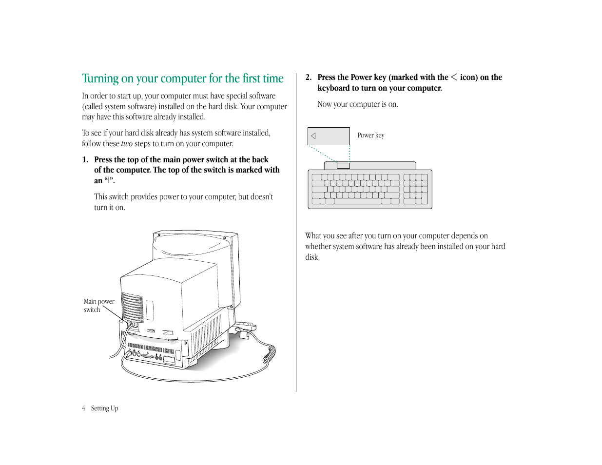 Turning on your computer for the first time | Apple Macintosh LC 575 User Manual | Page 10 / 47