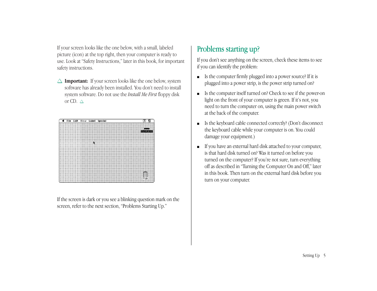 Problems starting up | Apple Macintosh LC 575 User Manual | Page 11 / 47