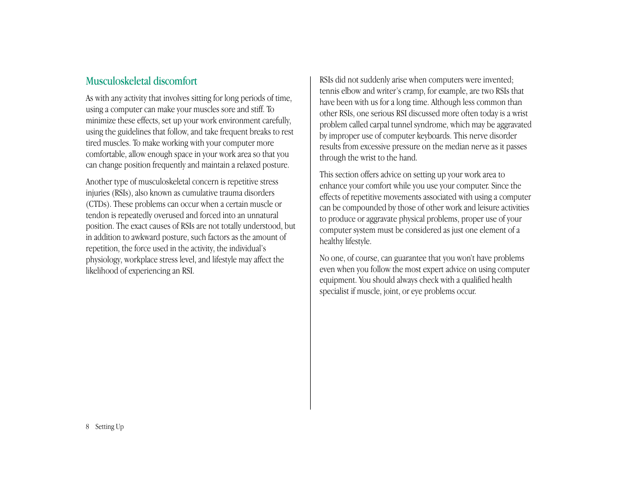 Musculoskeletal discomfort | Apple Macintosh LC 575 User Manual | Page 14 / 47