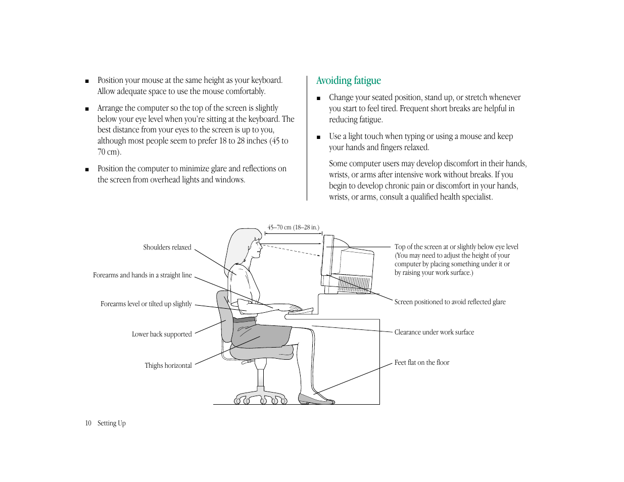 Avoiding fatigue | Apple Macintosh LC 575 User Manual | Page 16 / 47