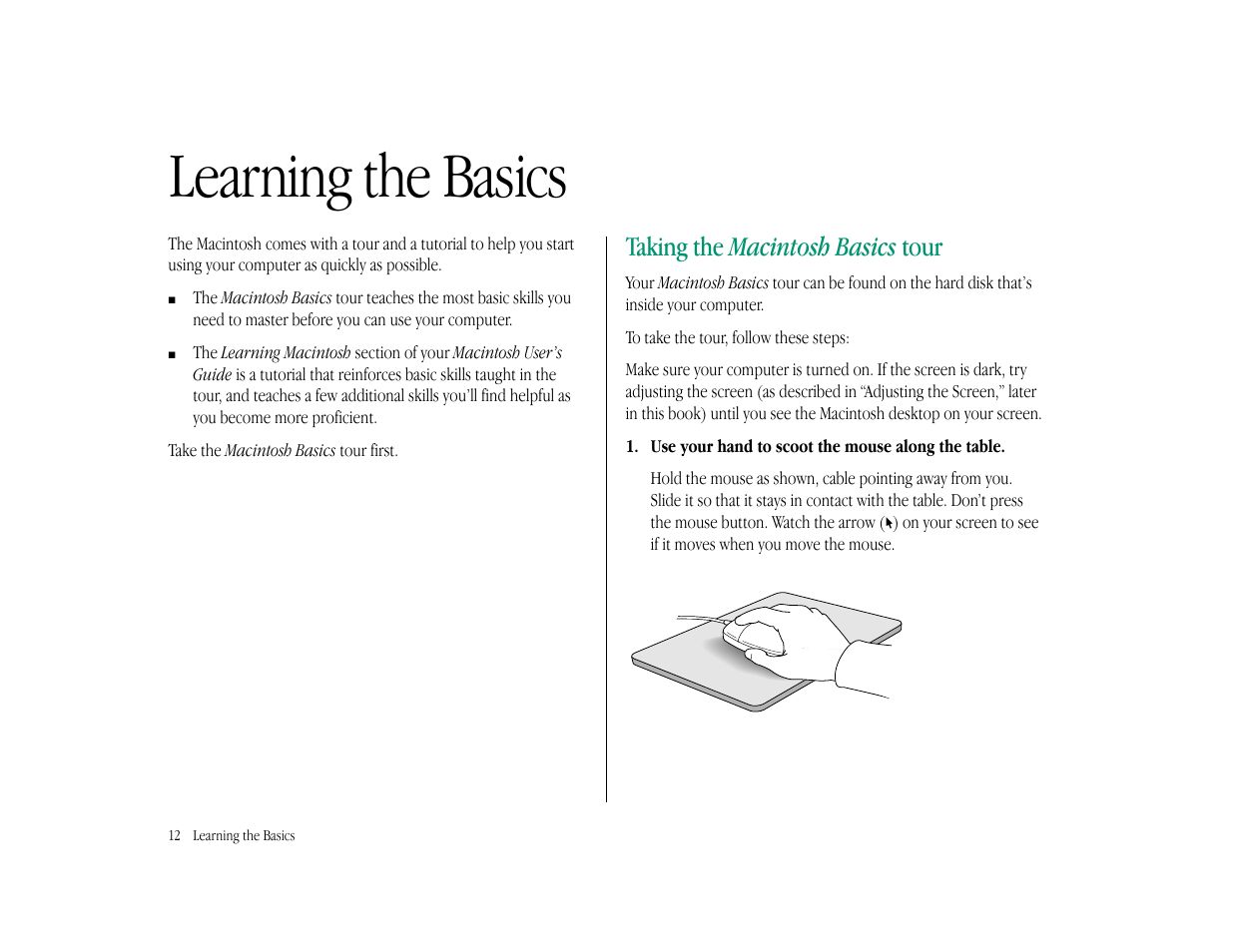 Learning the basics, Taking the macintosh basics tour | Apple Macintosh LC 575 User Manual | Page 18 / 47