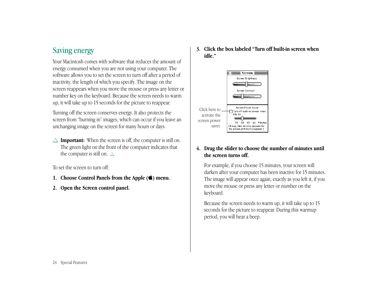 Saving energy | Apple Macintosh LC 575 User Manual | Page 30 / 47