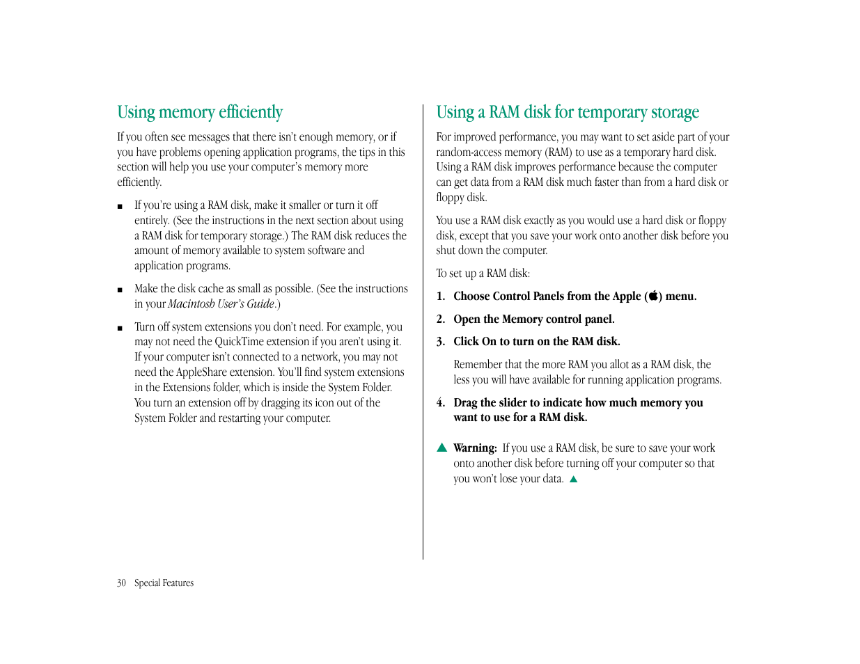 Using a ram disk for temporary storage | Apple Macintosh LC 575 User Manual | Page 36 / 47