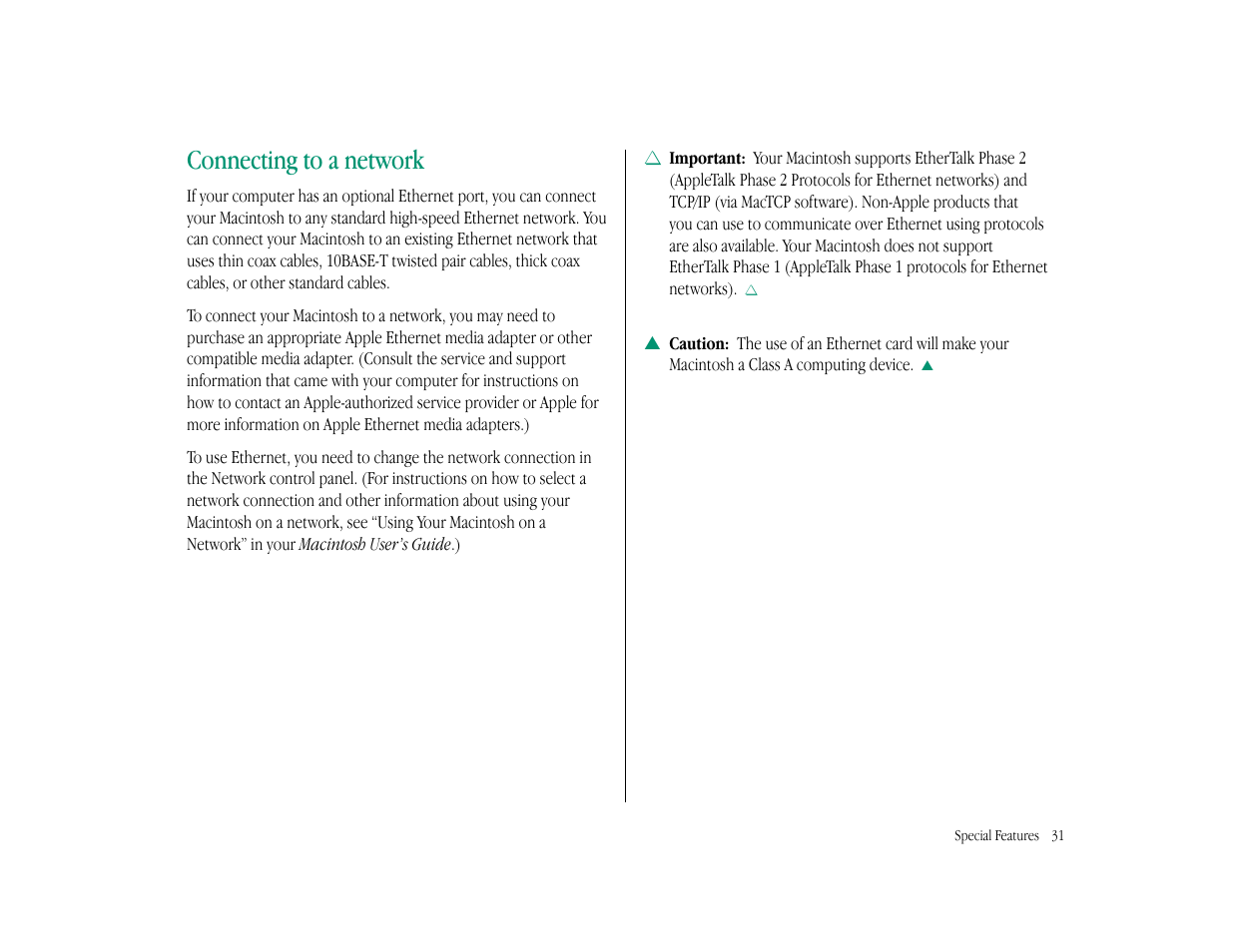 Connecting to a network | Apple Macintosh LC 575 User Manual | Page 37 / 47