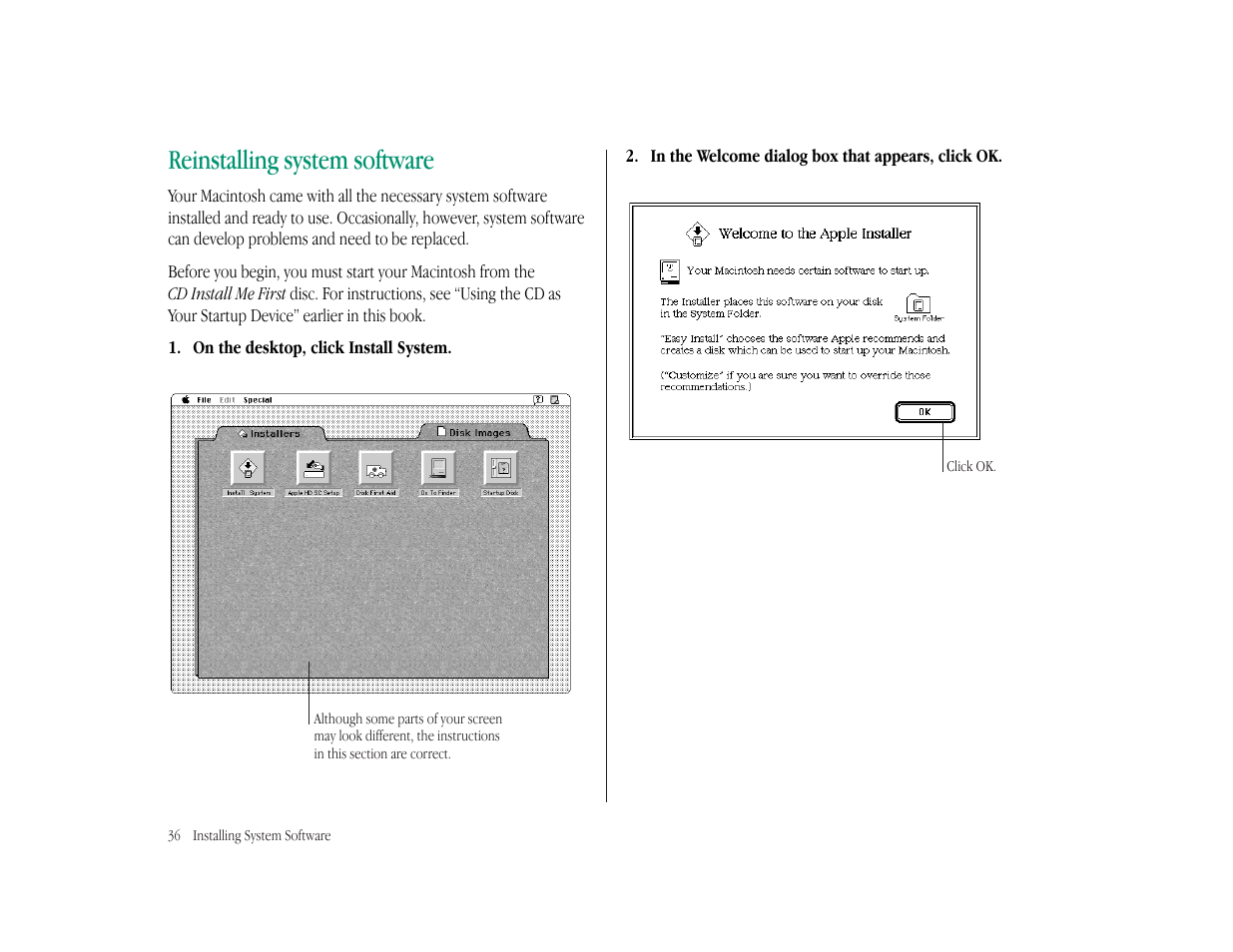 Reinstalling system software | Apple Macintosh LC 575 User Manual | Page 42 / 47