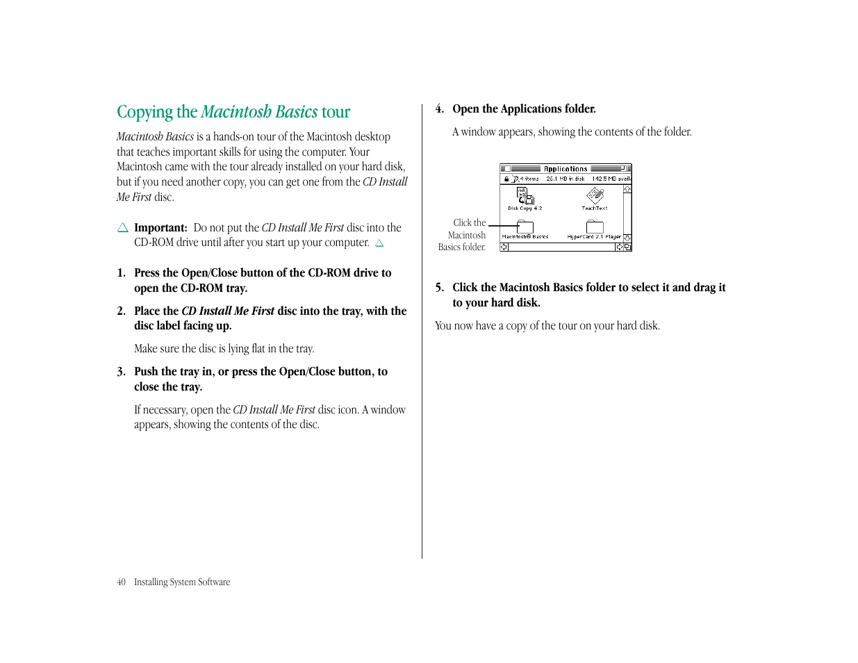 Copying the macintosh basics tour | Apple Macintosh LC 575 User Manual | Page 46 / 47