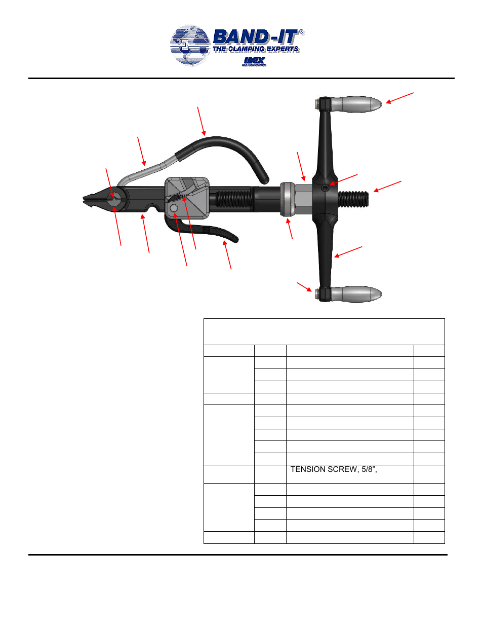 Tool assembly parts list | BAND-IT C00369 Heavy Duty Tool User Manual | Page 3 / 4