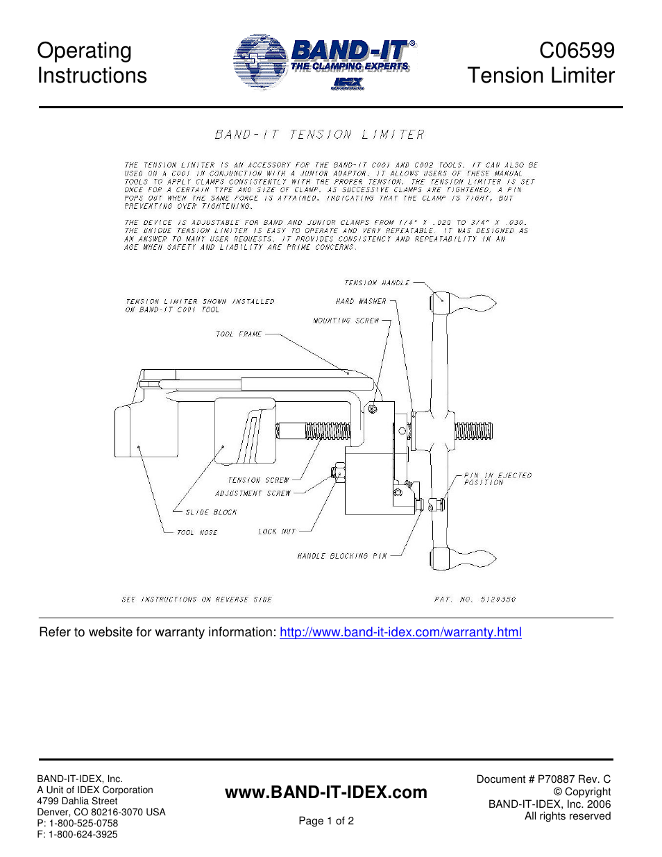 BAND-IT C06599 Tension Limiter User Manual | 2 pages