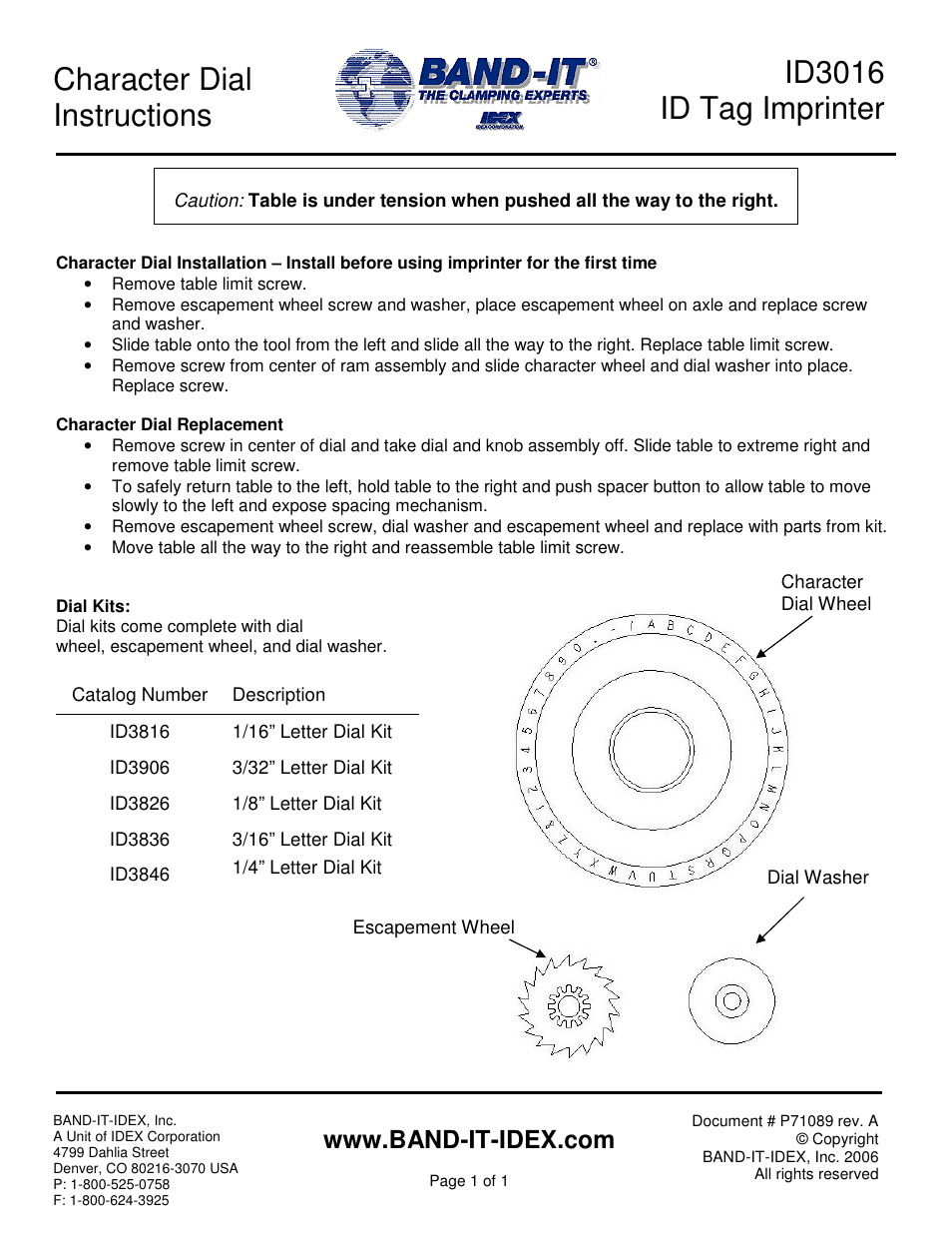 BAND-IT ID3016 ID Tag Imprinter User Manual | 1 page