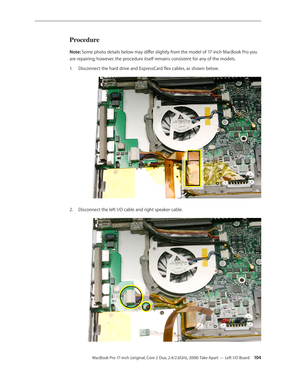 Procedure | Apple MacBook Pro 17-inch (original, Core 2 Duo, 2.4GHz, Late 2007 CTO, Early 2008, and Late 2008) User Manual | Page 104 / 204