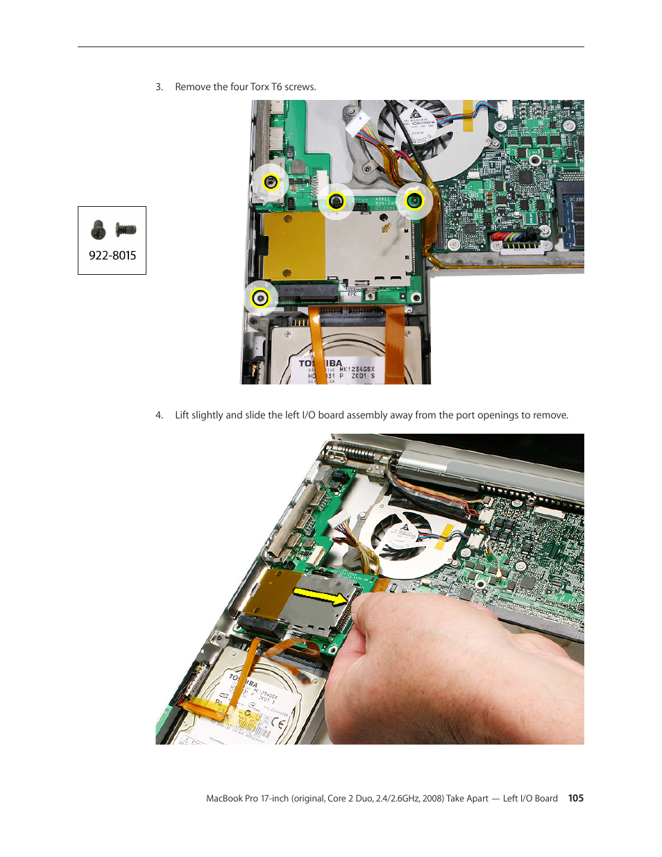 Apple MacBook Pro 17-inch (original, Core 2 Duo, 2.4GHz, Late 2007 CTO, Early 2008, and Late 2008) User Manual | Page 105 / 204