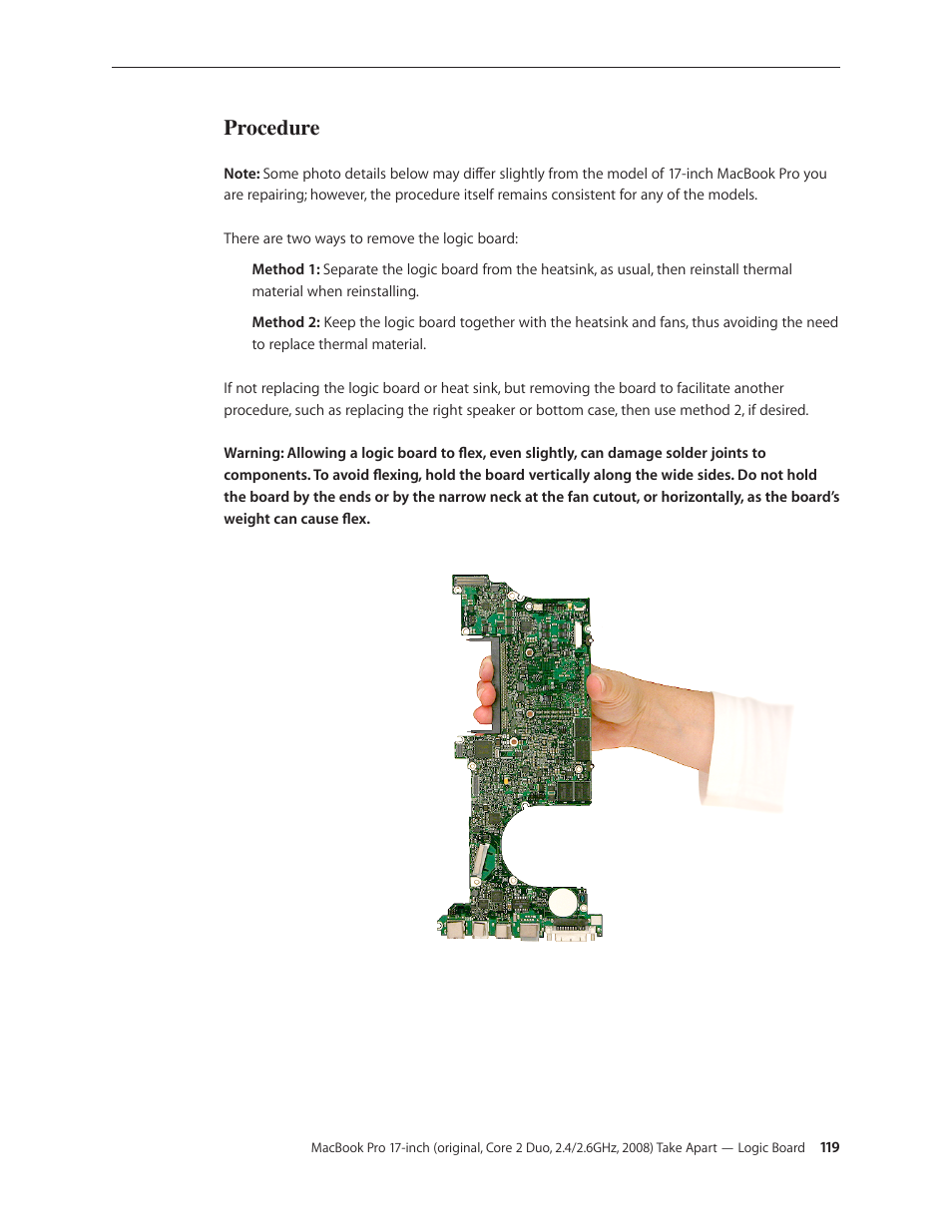 Procedure | Apple MacBook Pro 17-inch (original, Core 2 Duo, 2.4GHz, Late 2007 CTO, Early 2008, and Late 2008) User Manual | Page 119 / 204
