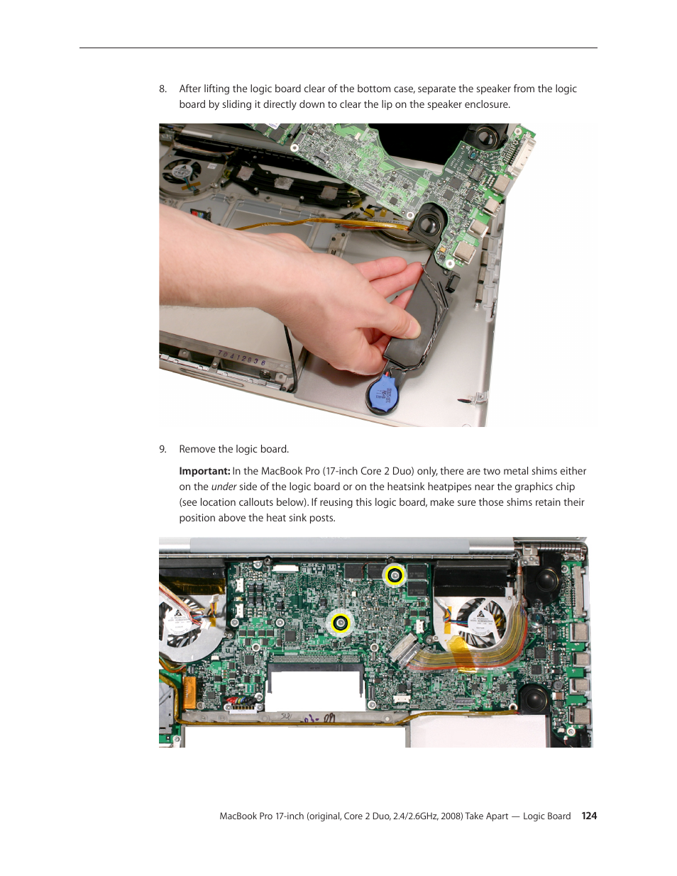 Apple MacBook Pro 17-inch (original, Core 2 Duo, 2.4GHz, Late 2007 CTO, Early 2008, and Late 2008) User Manual | Page 124 / 204
