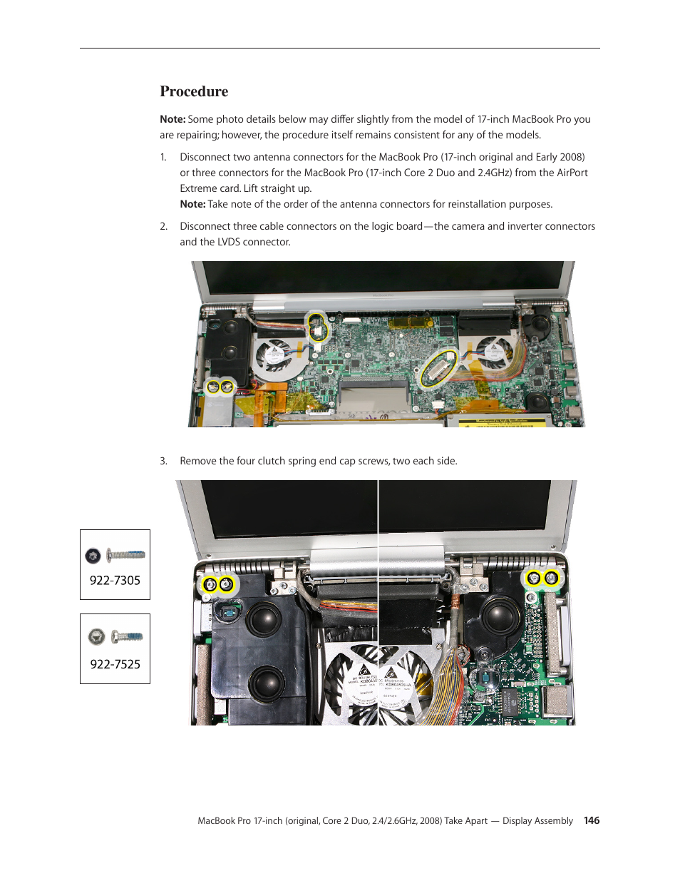 Procedure | Apple MacBook Pro 17-inch (original, Core 2 Duo, 2.4GHz, Late 2007 CTO, Early 2008, and Late 2008) User Manual | Page 146 / 204