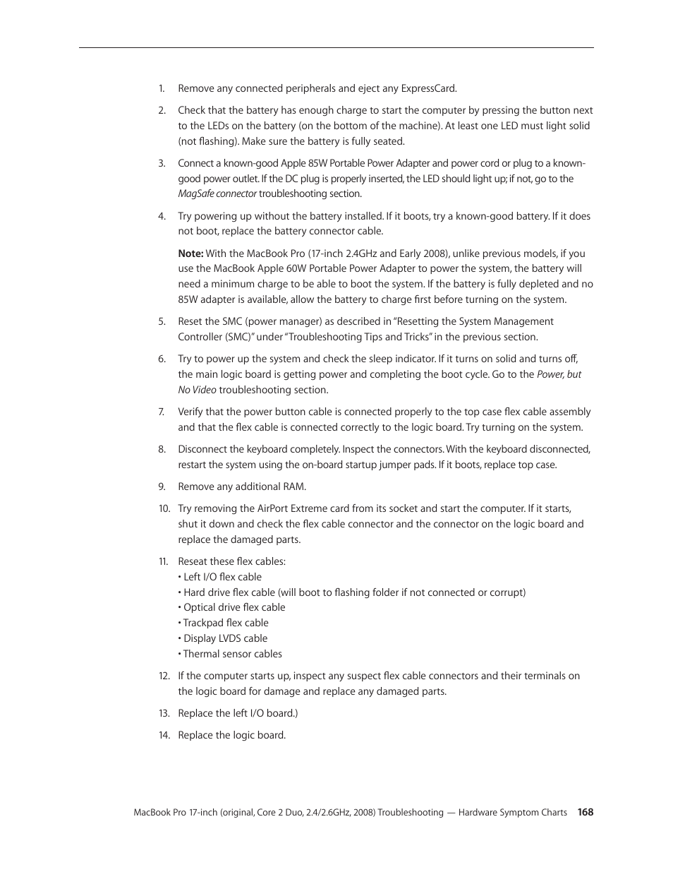 Apple MacBook Pro 17-inch (original, Core 2 Duo, 2.4GHz, Late 2007 CTO, Early 2008, and Late 2008) User Manual | Page 168 / 204